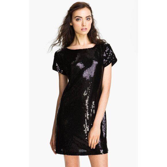 size‎ 8 dress Donna Morgan little black mini sequin scoop back cocktail party - Picture 2 of 8